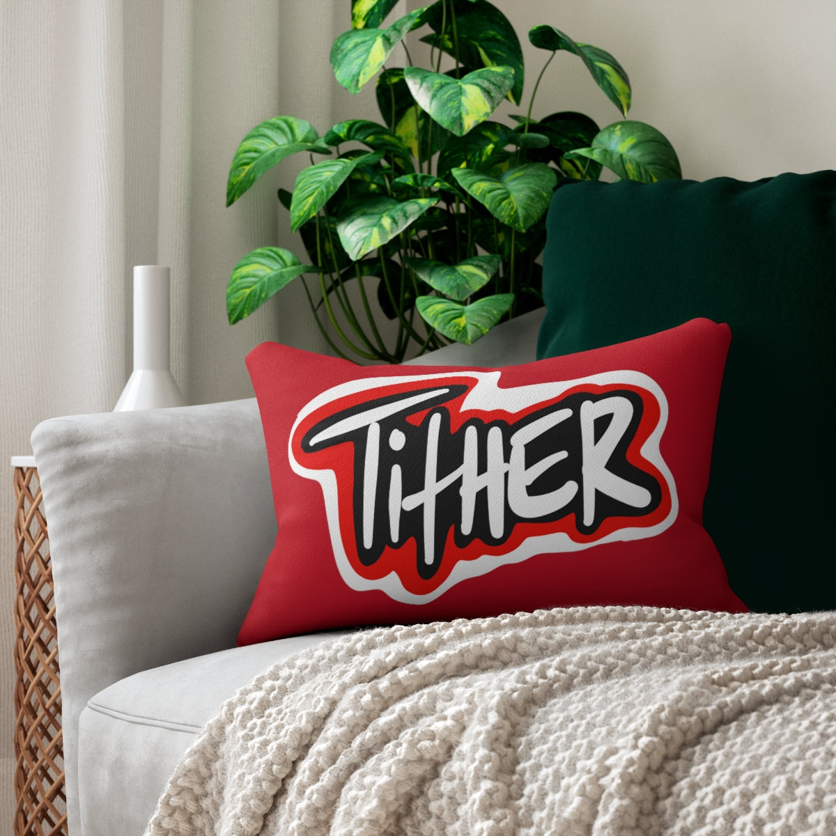 Tither Red One God the Brand Lumbar Pillow