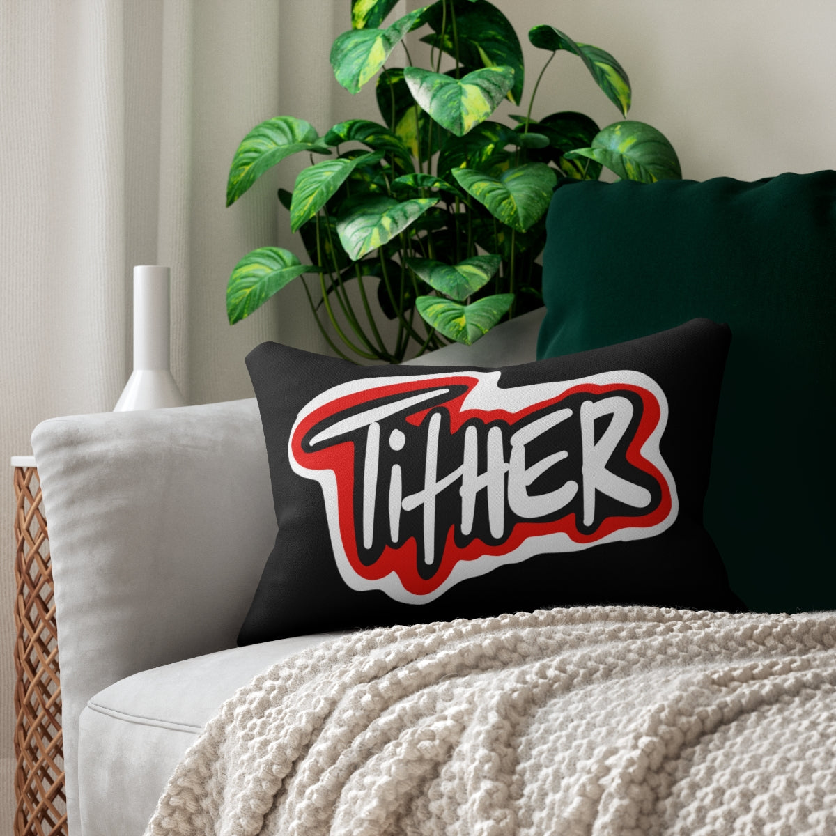 Tither Black One God the Brand Lumbar Pillow