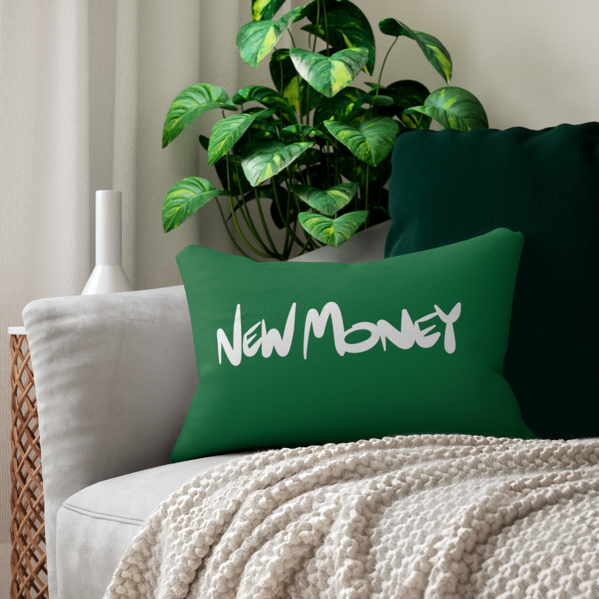 New Money Green One God the Brand Lumbar Pillow