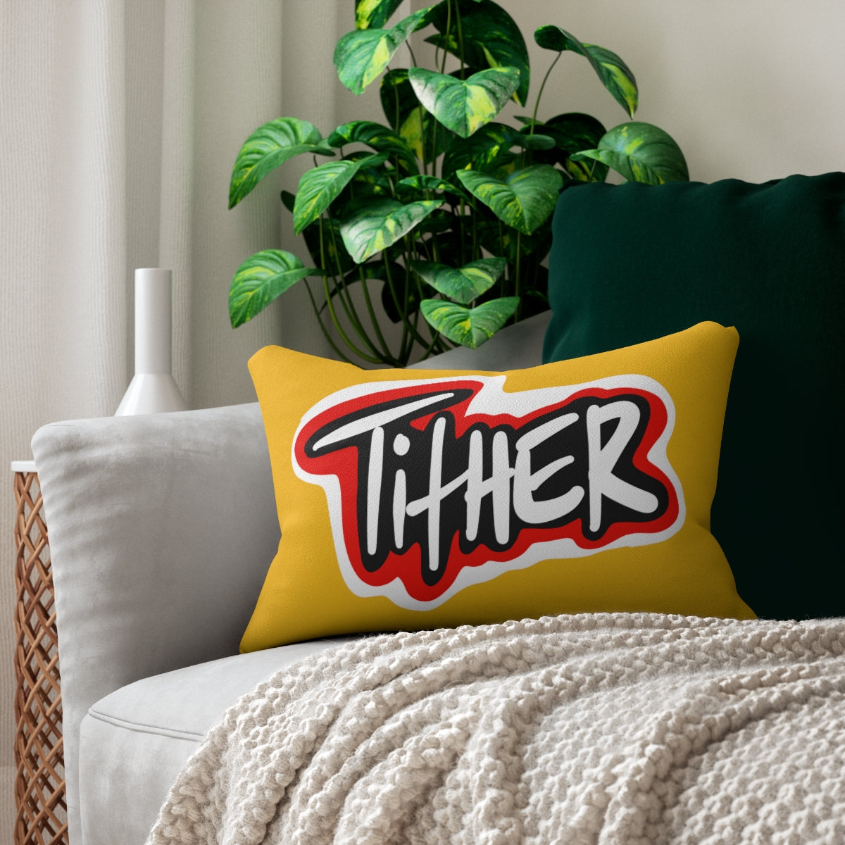 Tither Yellow One God the Brand Lumbar Pillow