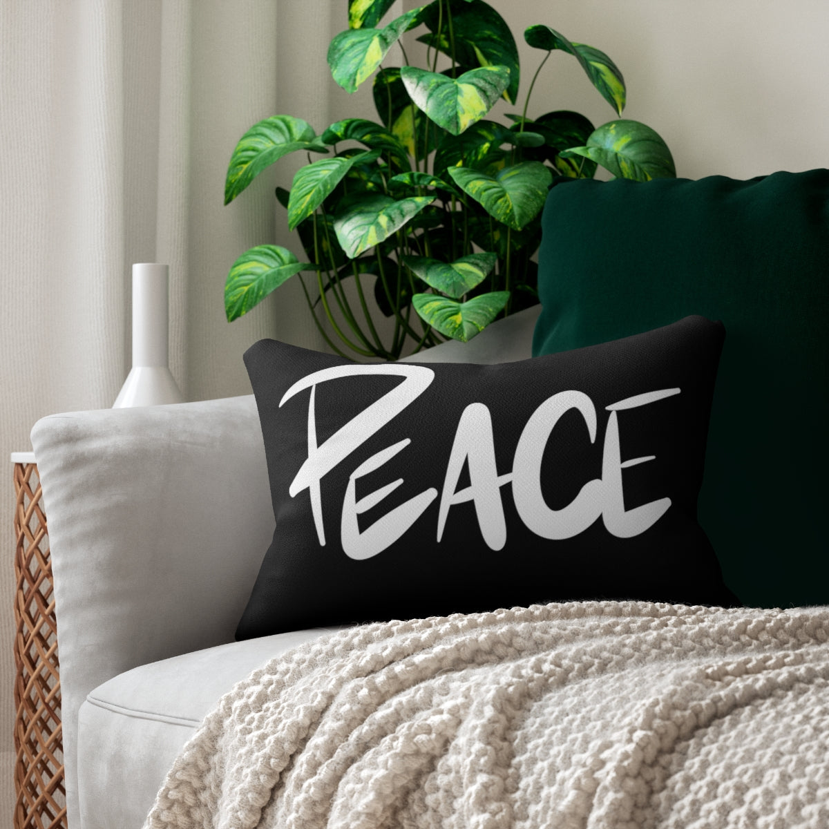 Peace  One God the Brand Black Lumbar Pillow