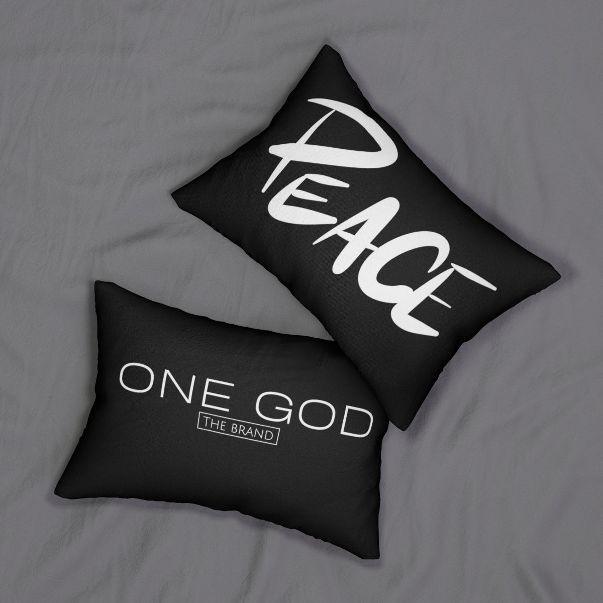 Peace  One God the Brand Black Lumbar Pillow