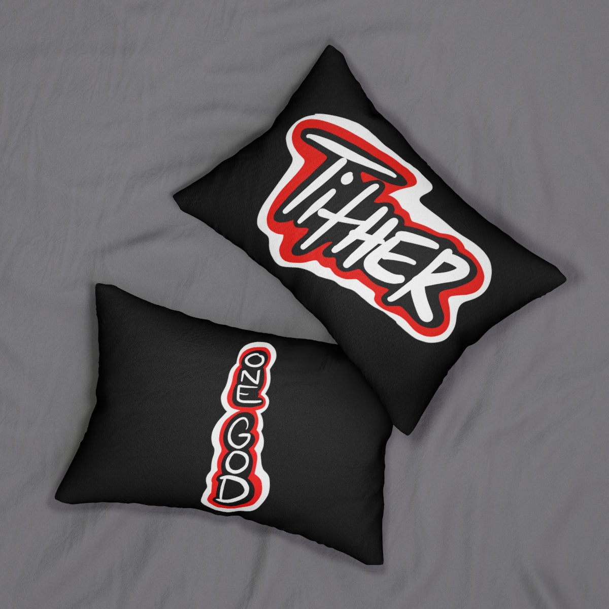 Tither Black One God the Brand Lumbar Pillow