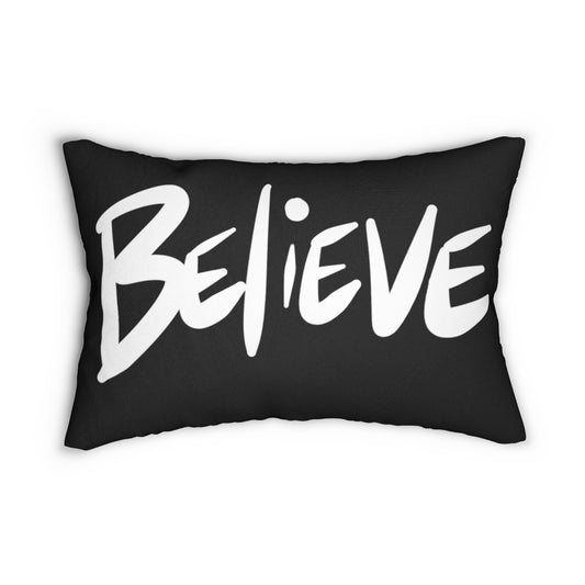 Believe One God the Brand Black Lumbar Pillow